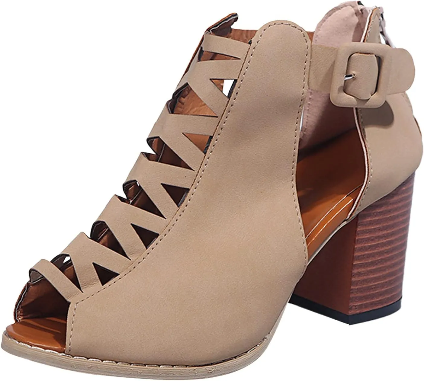 Eduavar Womens Sandals Comfortable, Sandals Women Fahsoin Aran Open Toe Heel Sandal Cut Out Boots Sandals with Ankle Strap