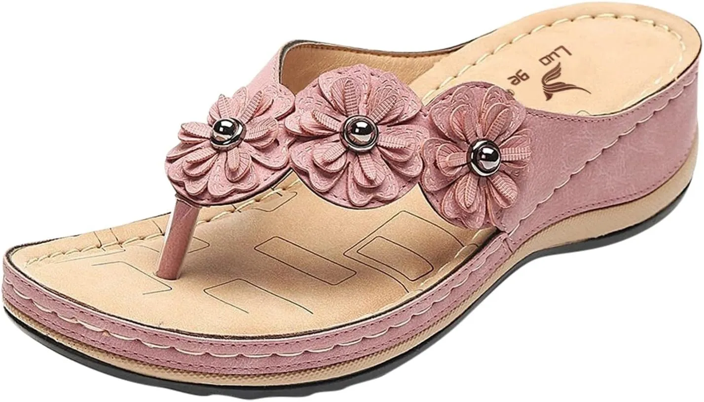 Eduavar Womens Sandals Dressy, Sandals Women Dressy Summer Beach Flip Flops Comfy Flat Sandals with Arch Support
