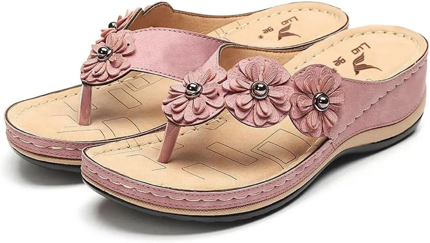 Eduavar Womens Sandals Dressy, Sandals Women Dressy Summer Beach Flip Flops Comfy Flat Sandals with Arch Support