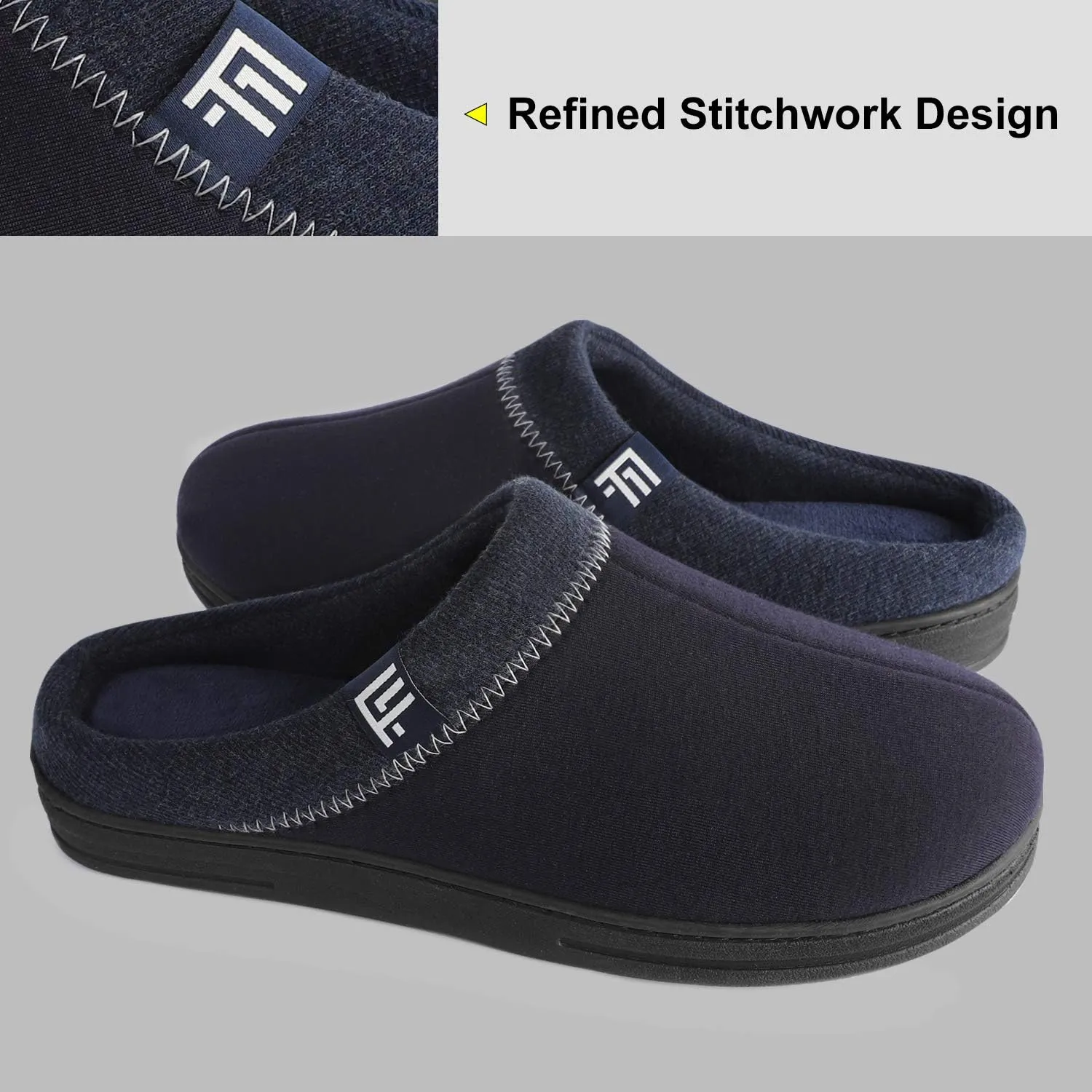 FamilyFairy Men's Memory Foam House Slippers Warm Slip-On Bedroom Shoes