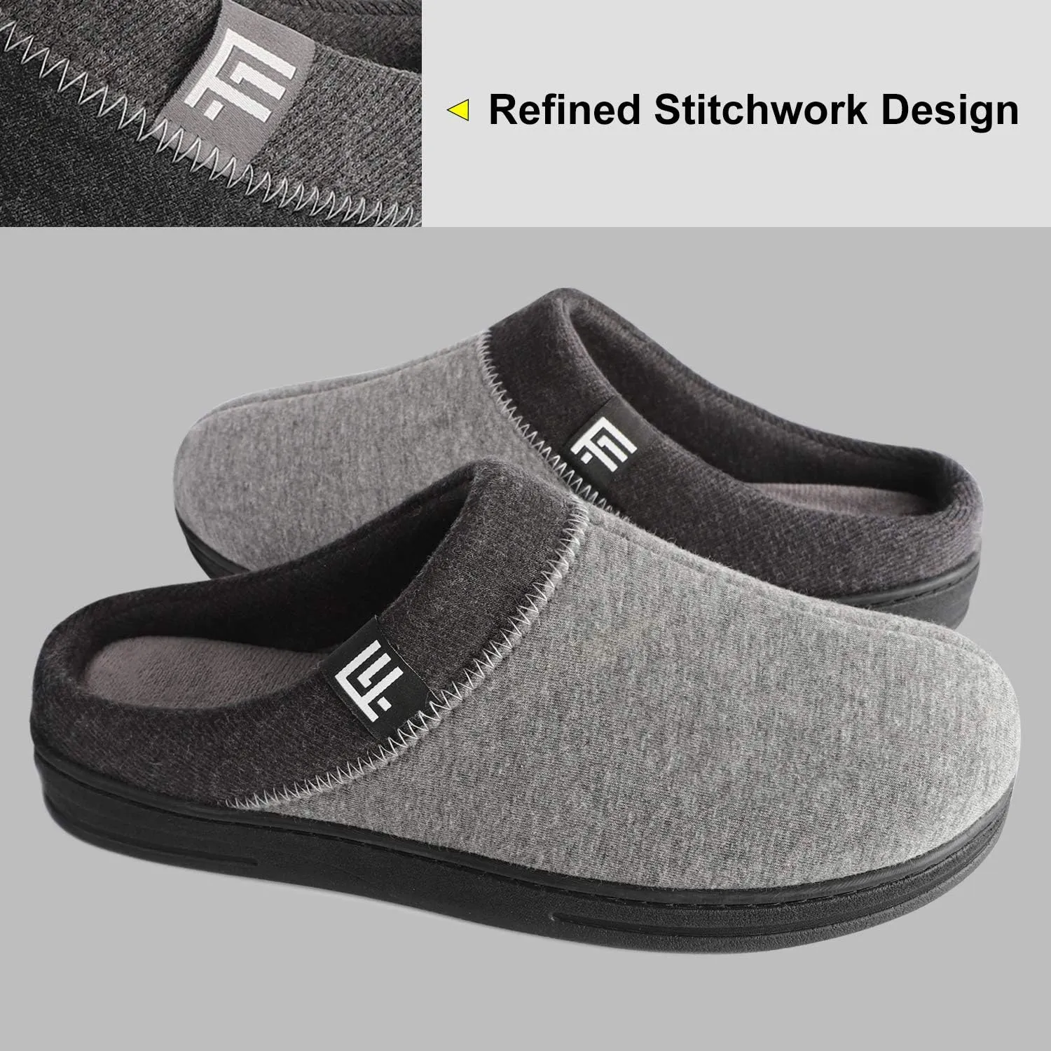 FamilyFairy Men's Memory Foam House Slippers Warm Slip-On Bedroom Shoes