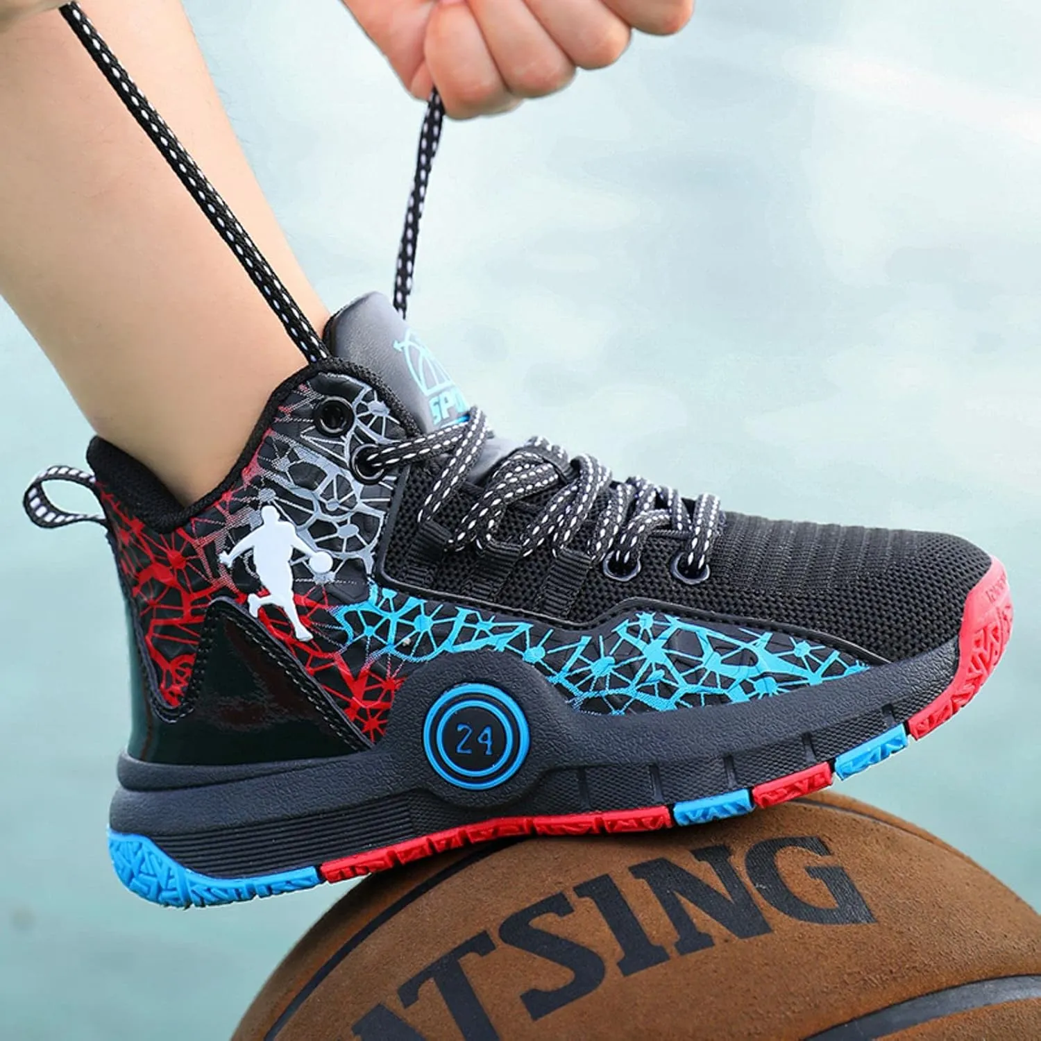 Fashion Anti Slip Wear Resistant High top Children's Sports Basketball Shoe