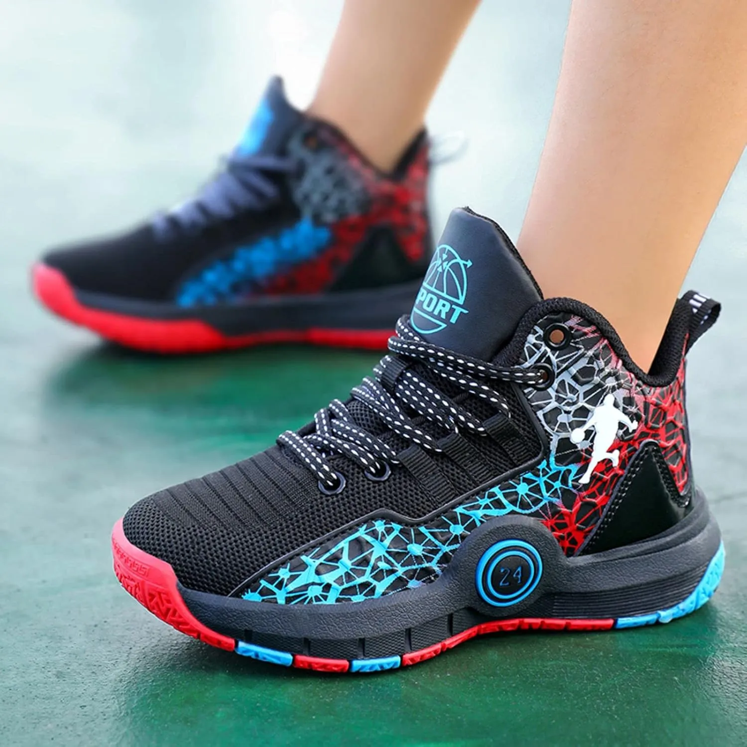 Fashion Anti Slip Wear Resistant High top Children's Sports Basketball Shoe