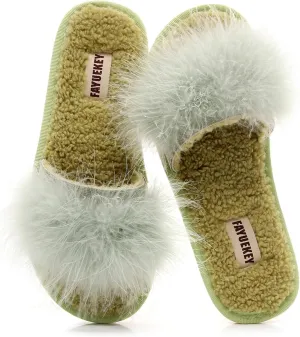 FAYUEKEY Fuzzy Slippers for Women Fluffy Furry House Bedroom Shoes