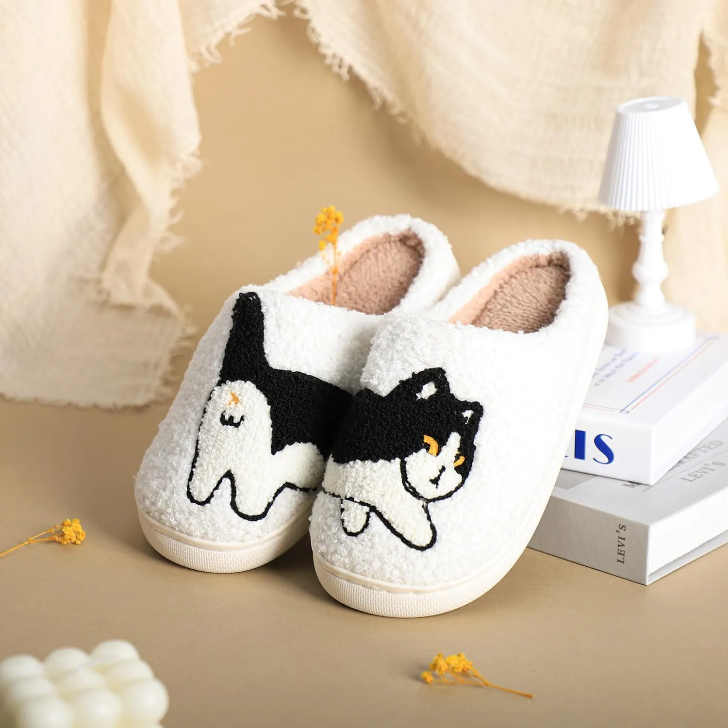 Gaolinci Funny Cat Cotton Slippers, Cute Cat Butt Home Slippers for Women