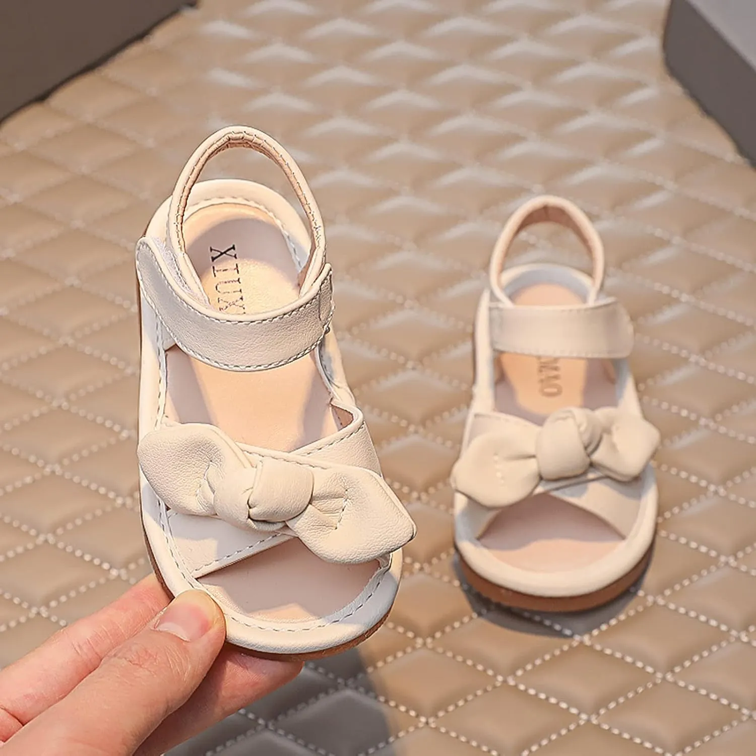 Girls Kids Bow Wide Sandals Strap Hook Loop Cork Footbed Shoes Baby Children Dress Non Slip Summer Light Sandals