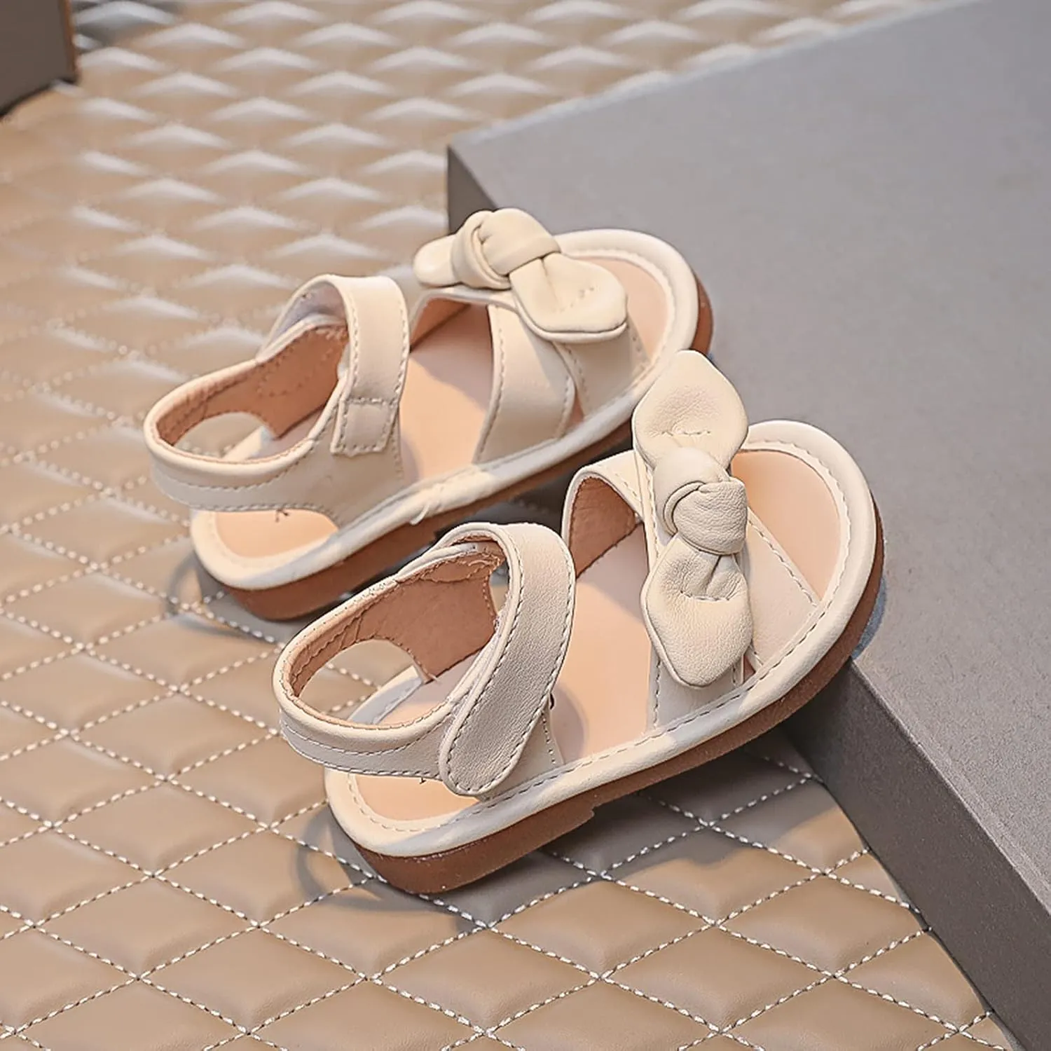 Girls Kids Bow Wide Sandals Strap Hook Loop Cork Footbed Shoes Baby Children Dress Non Slip Summer Light Sandals