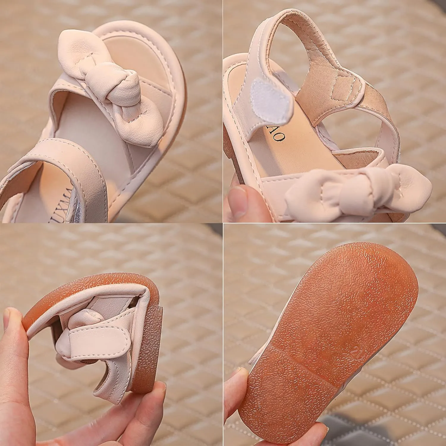 Girls Kids Bow Wide Sandals Strap Hook Loop Cork Footbed Shoes Baby Children Dress Non Slip Summer Light Sandals