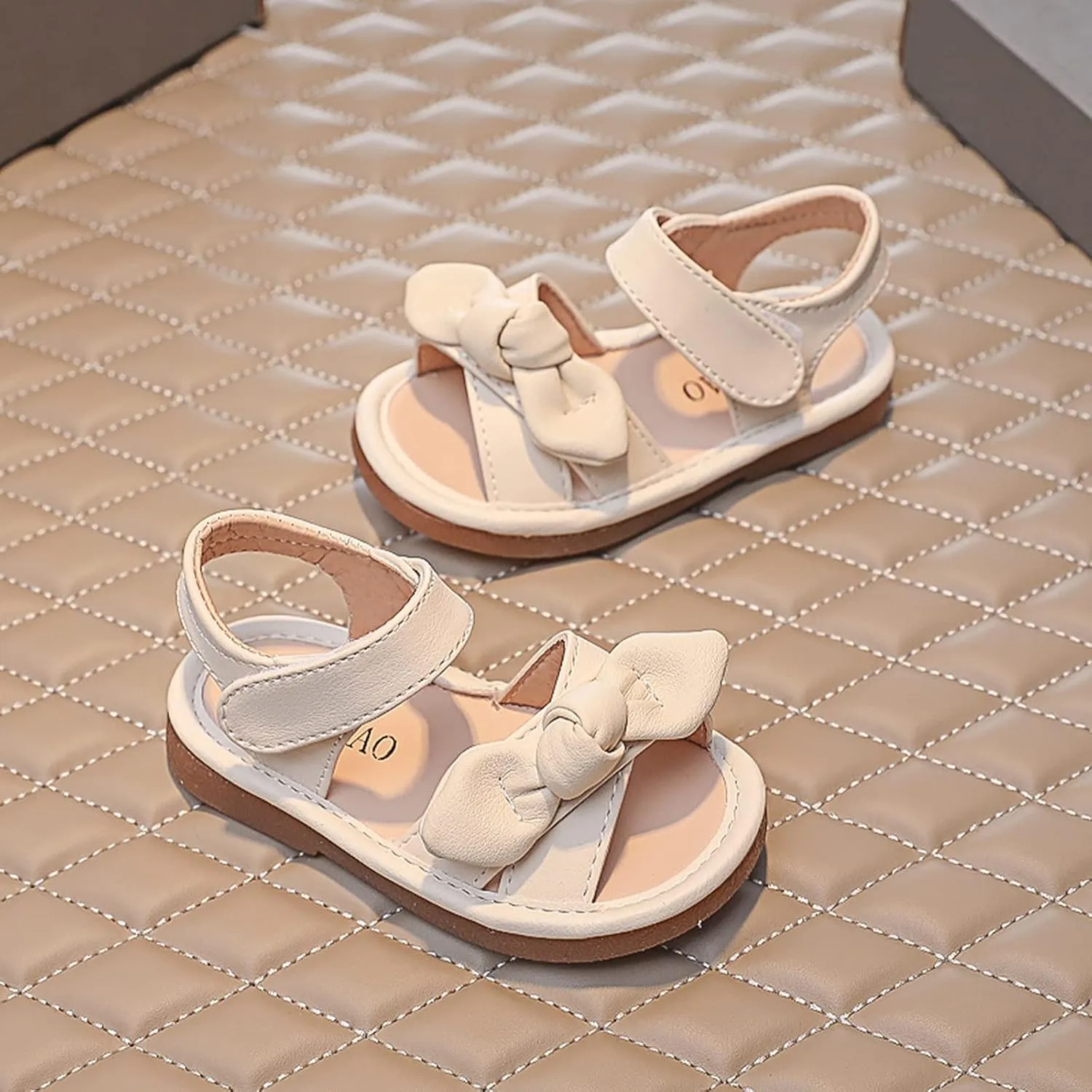 Girls Kids Bow Wide Sandals Strap Hook Loop Cork Footbed Shoes Baby Children Dress Non Slip Summer Light Sandals