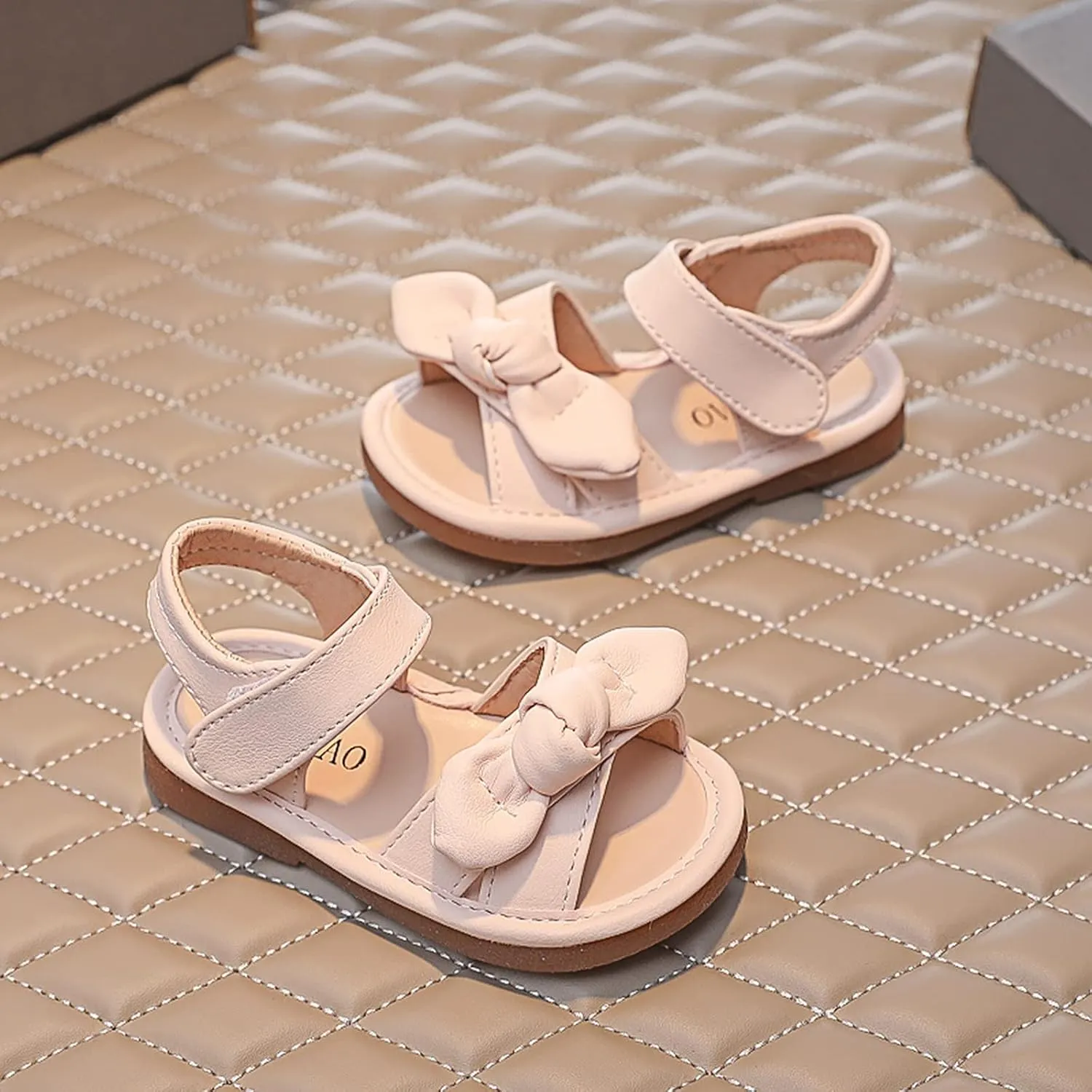 Girls Kids Bow Wide Sandals Strap Hook Loop Cork Footbed Shoes Baby Children Dress Non Slip Summer Light Sandals
