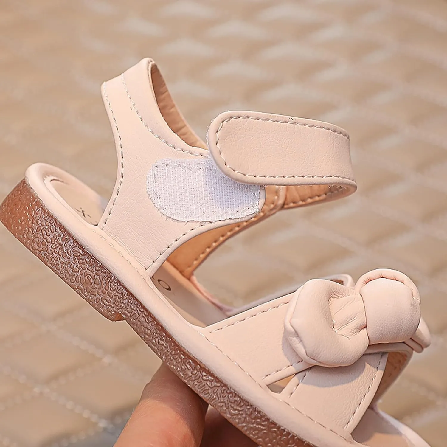 Girls Kids Bow Wide Sandals Strap Hook Loop Cork Footbed Shoes Baby Children Dress Non Slip Summer Light Sandals