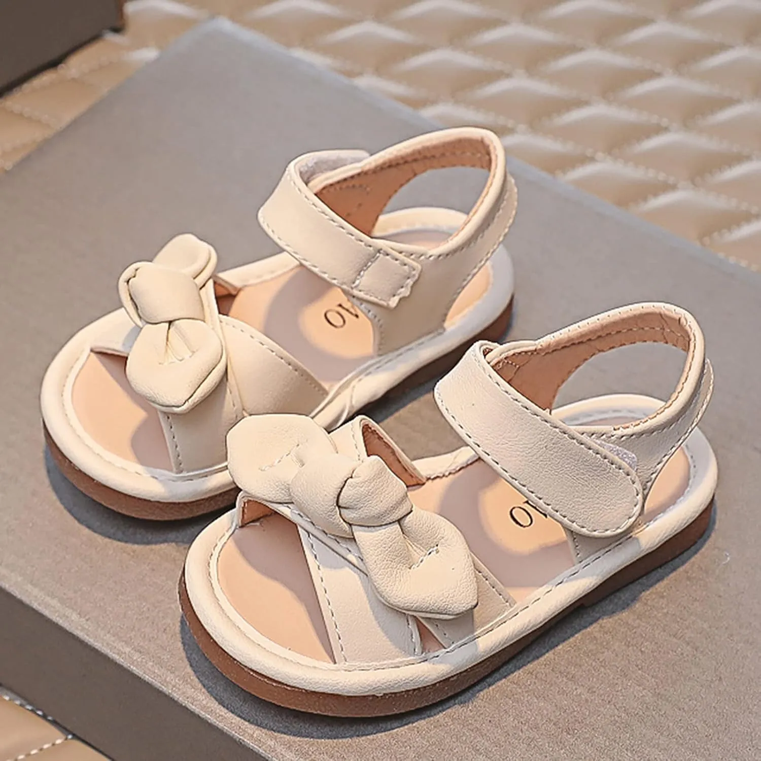 Girls Kids Bow Wide Sandals Strap Hook Loop Cork Footbed Shoes Baby Children Dress Non Slip Summer Light Sandals