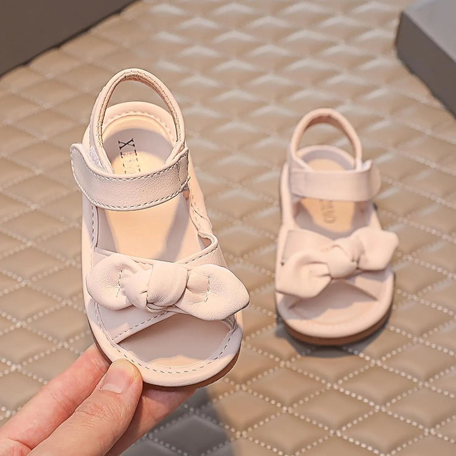 Girls Kids Bow Wide Sandals Strap Hook Loop Cork Footbed Shoes Baby Children Dress Non Slip Summer Light Sandals