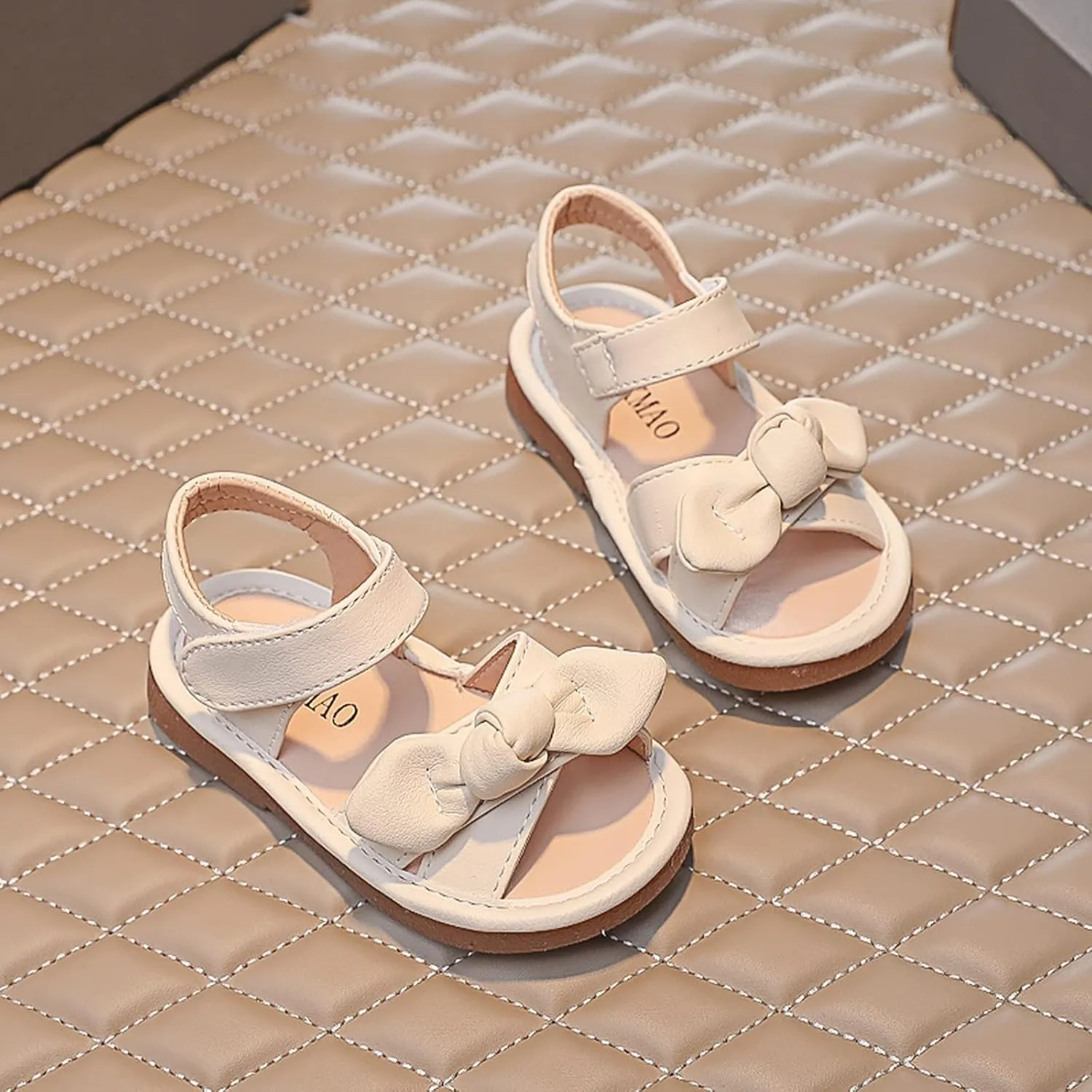 Girls Kids Bow Wide Sandals Strap Hook Loop Cork Footbed Shoes Baby Children Dress Non Slip Summer Light Sandals
