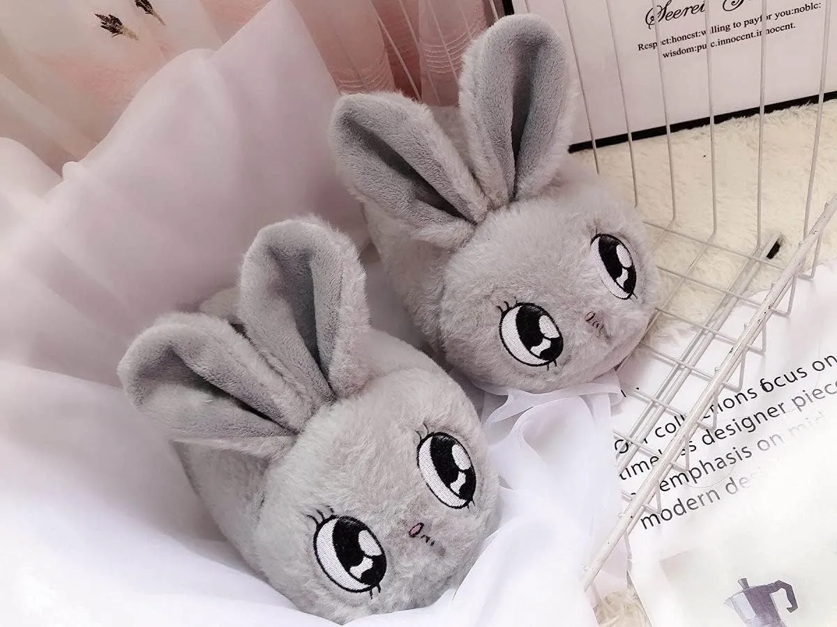 HANDKEI Winter bunny cartoon animal plush slippers men's and women's indoor warm cotton slippers