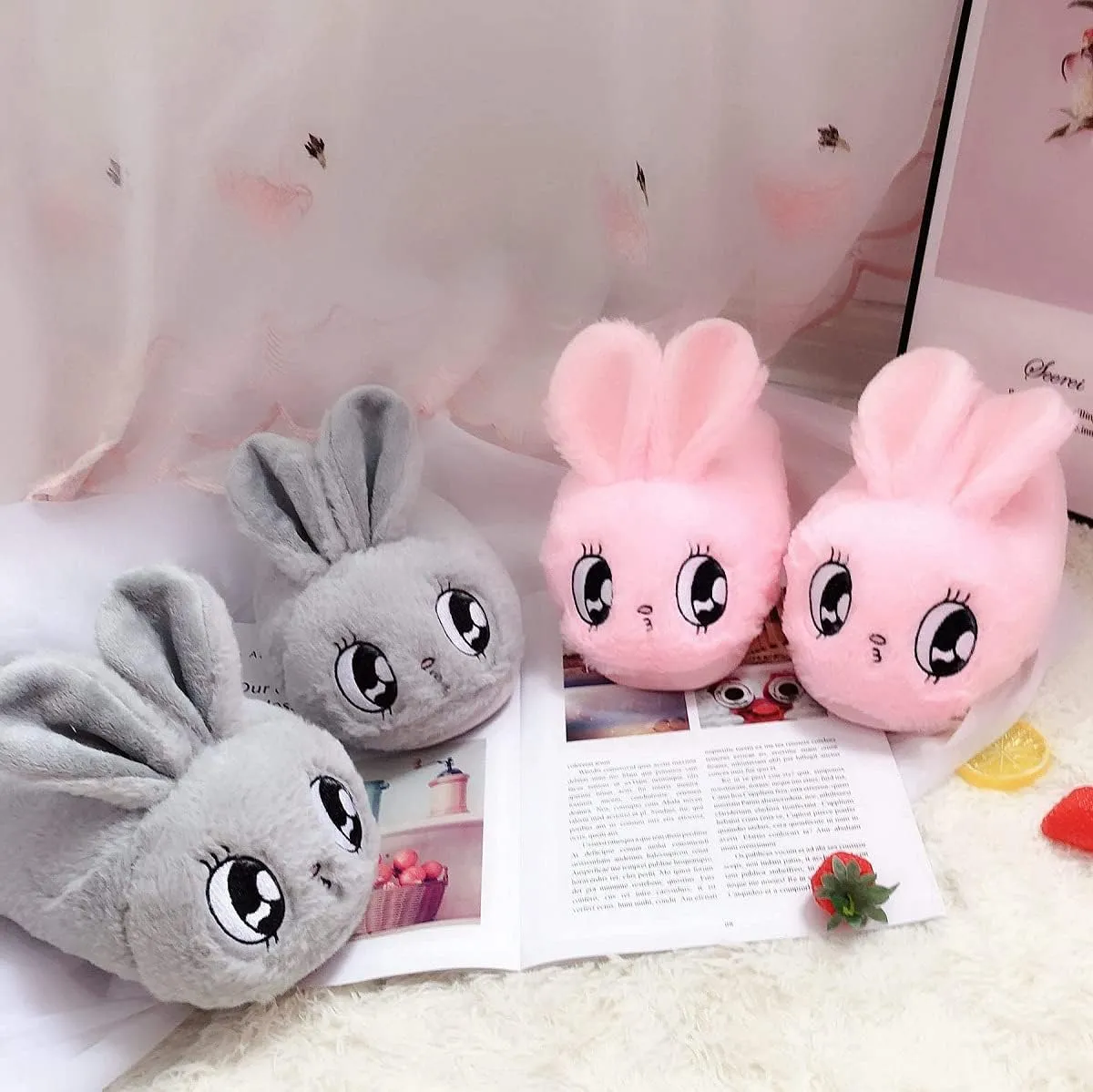 HANDKEI Winter bunny cartoon animal plush slippers men's and women's indoor warm cotton slippers