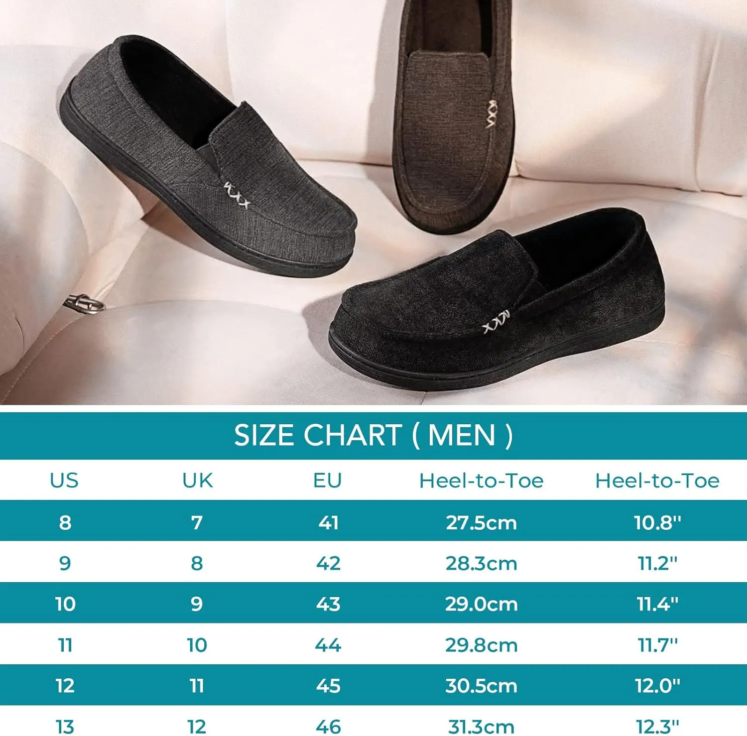 HomeTop Men's House Slippers Memory Foam Shoes Moccasins Style Indoor Outdoor Classic Breathable Premium Microsuede Washable Slippers