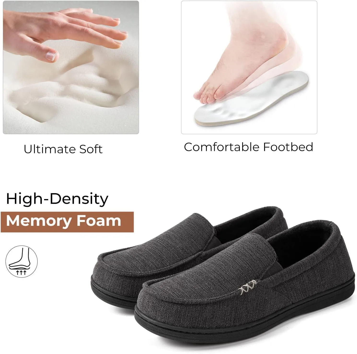 HomeTop Men's House Slippers Memory Foam Shoes Moccasins Style Indoor Outdoor Classic Breathable Premium Microsuede Washable Slippers