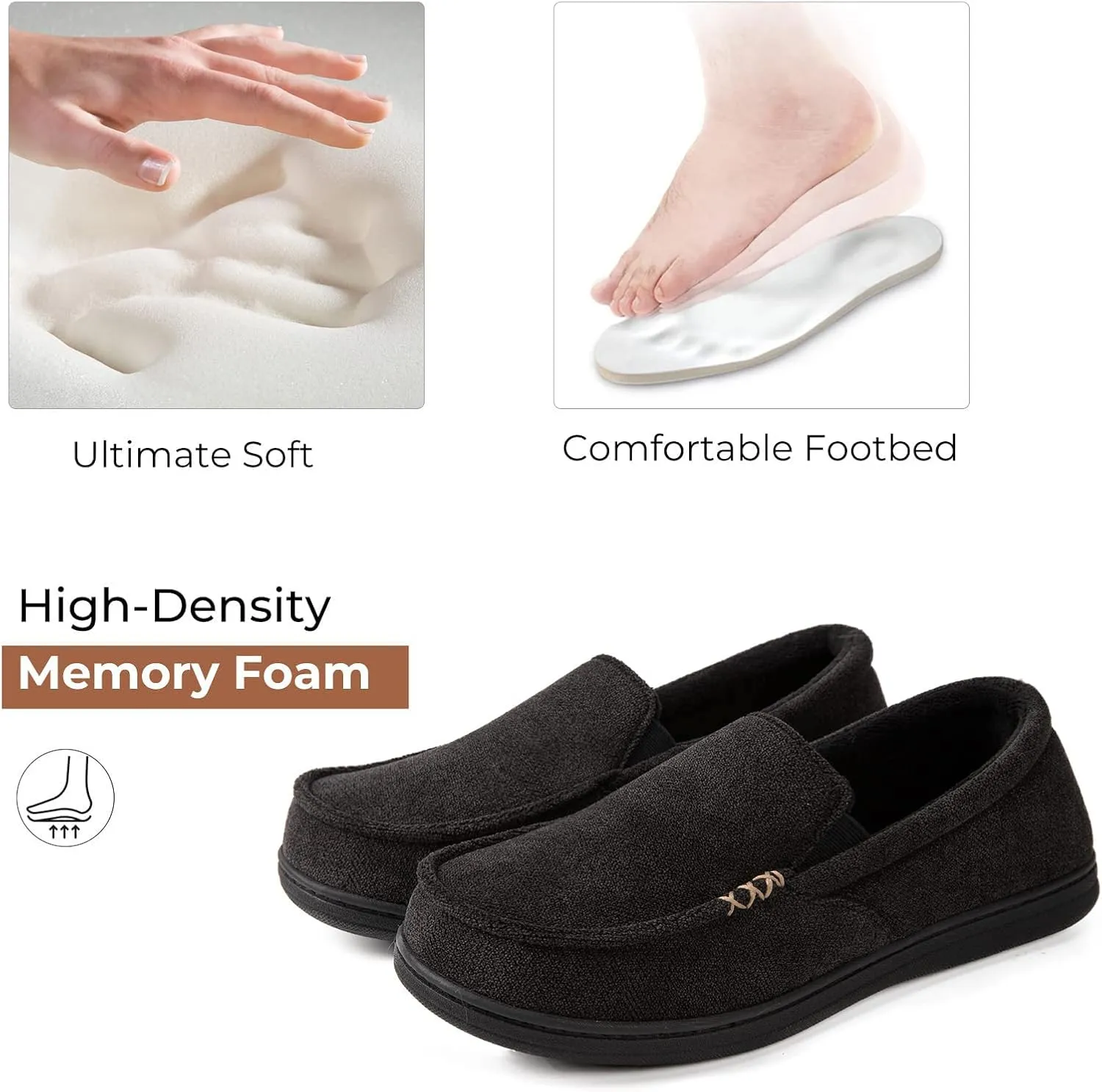 HomeTop Men's House Slippers Memory Foam Shoes Moccasins Style Indoor Outdoor Classic Breathable Premium Microsuede Washable Slippers