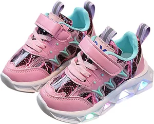Kids LED Light Up Shoes for Boys Girls Cool Flashing Soft Sole Strap High-top Sneakers Child Unisex No Tie Shoes