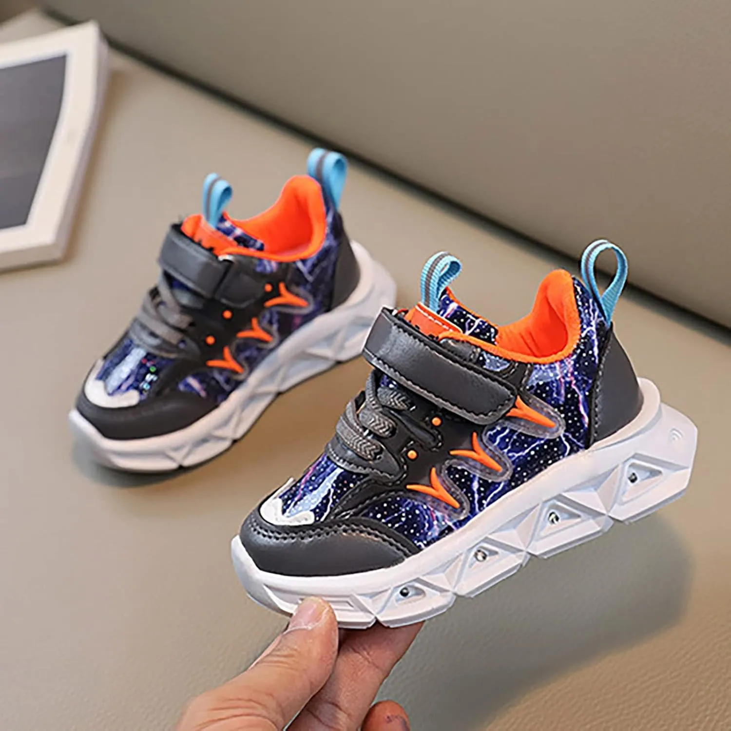 Kids LED Light Up Shoes for Boys Girls Cool Flashing Soft Sole Strap High-top Sneakers Child Unisex No Tie Shoes