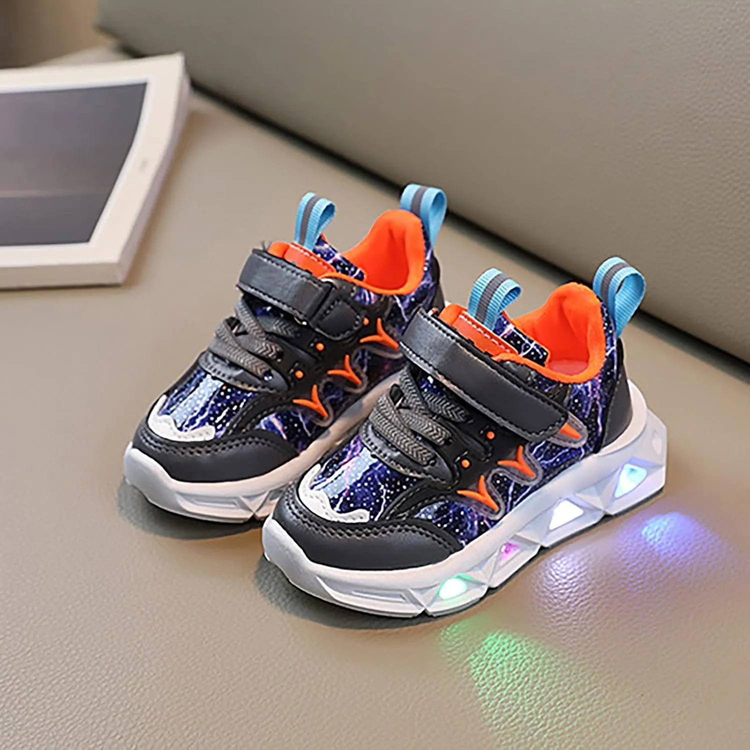 Kids LED Light Up Shoes for Boys Girls Cool Flashing Soft Sole Strap High-top Sneakers Child Unisex No Tie Shoes