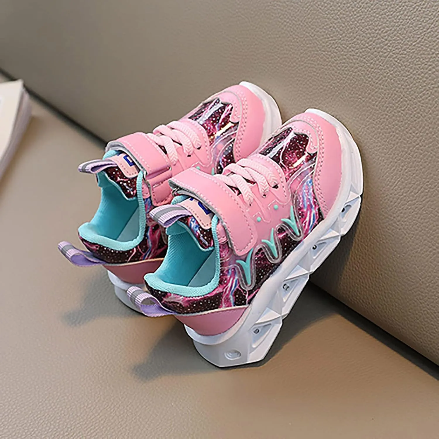 Kids LED Light Up Shoes for Boys Girls Cool Flashing Soft Sole Strap High-top Sneakers Child Unisex No Tie Shoes