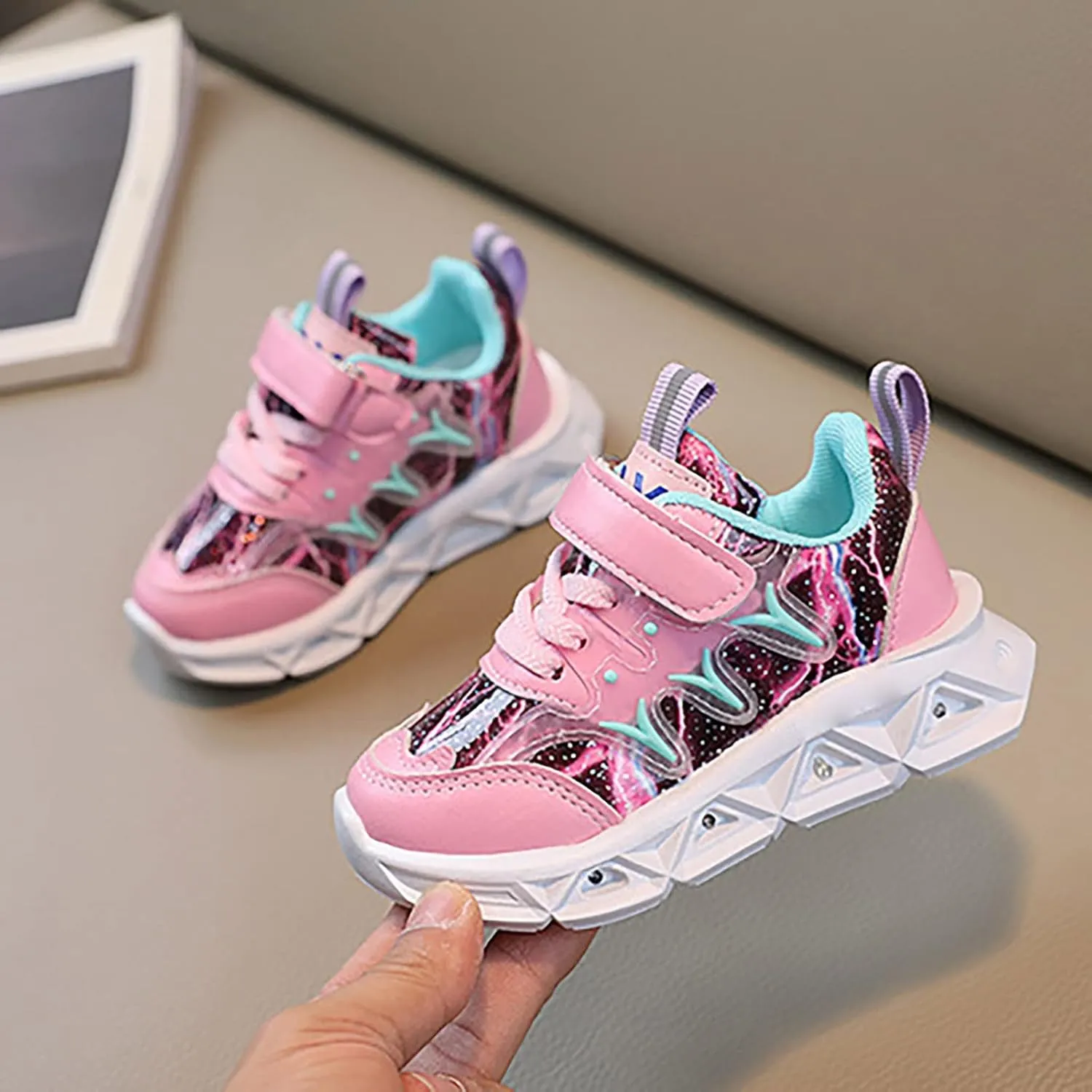 Kids LED Light Up Shoes for Boys Girls Cool Flashing Soft Sole Strap High-top Sneakers Child Unisex No Tie Shoes
