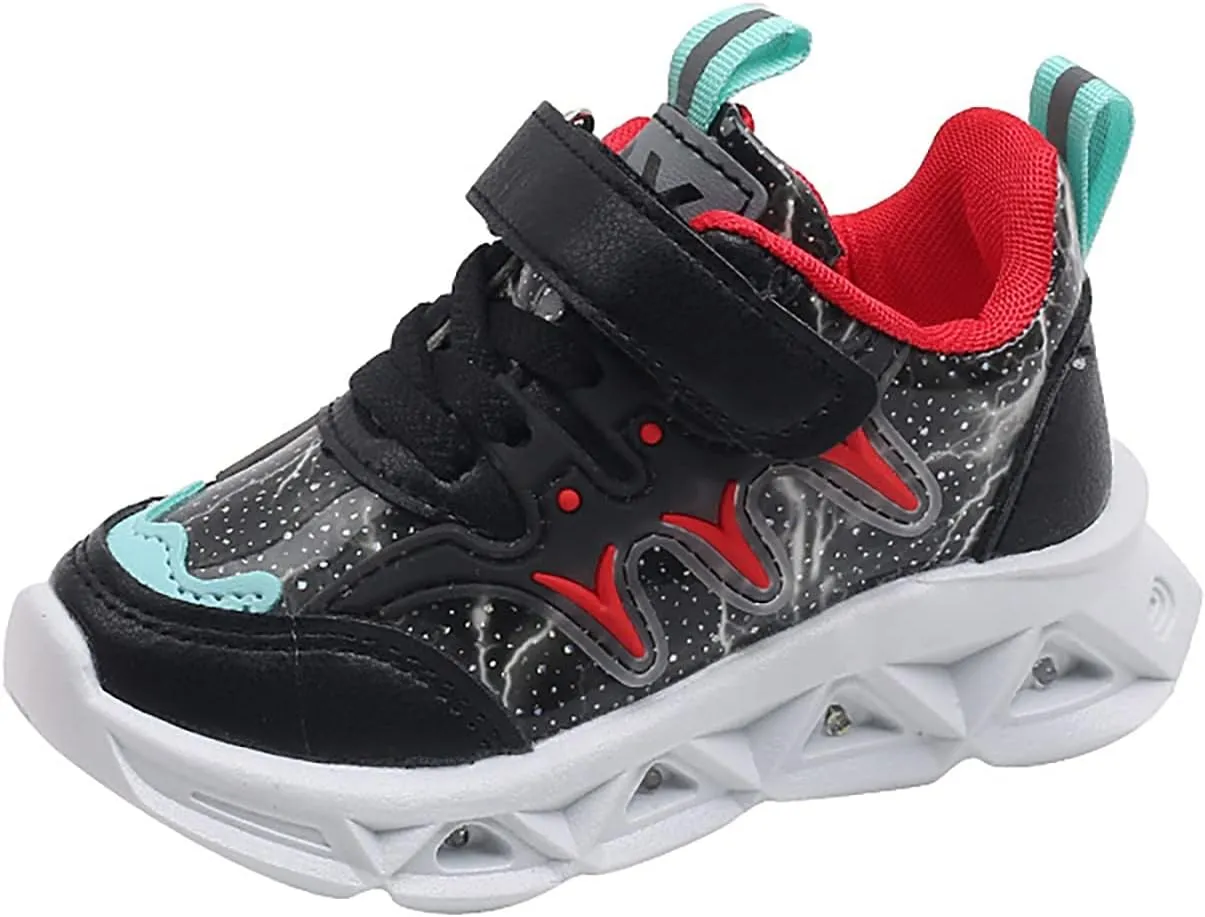 Kids LED Light Up Shoes for Boys Girls Cool Flashing Soft Sole Strap High-top Sneakers Child Unisex No Tie Shoes