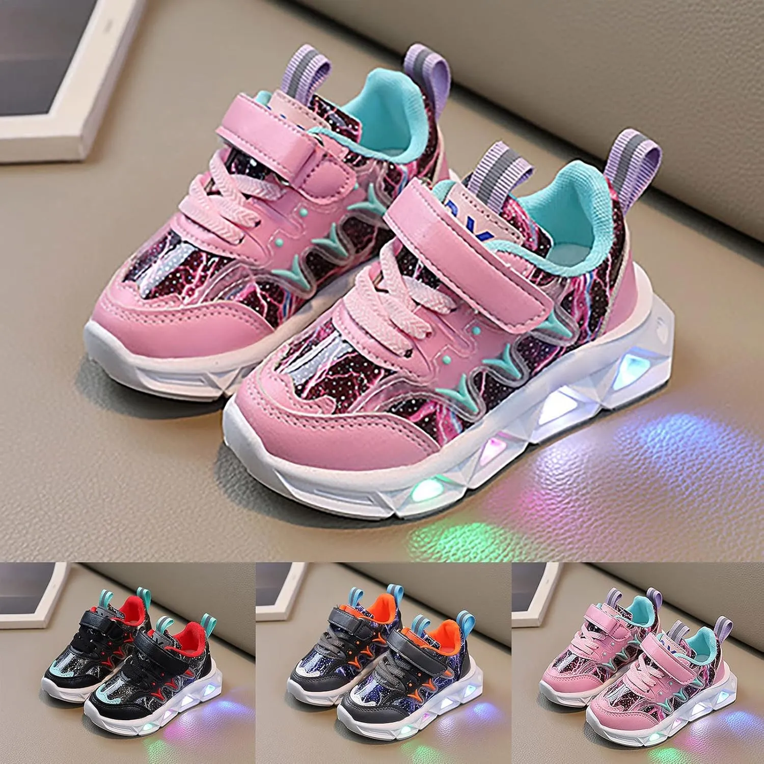 Kids LED Light Up Shoes for Boys Girls Cool Flashing Soft Sole Strap High-top Sneakers Child Unisex No Tie Shoes