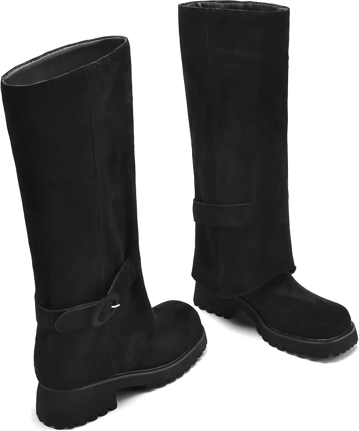 Knee High Boots Women Platform Knee High Boots for Women Square Toe Fold Over Dress Long Tall Boots