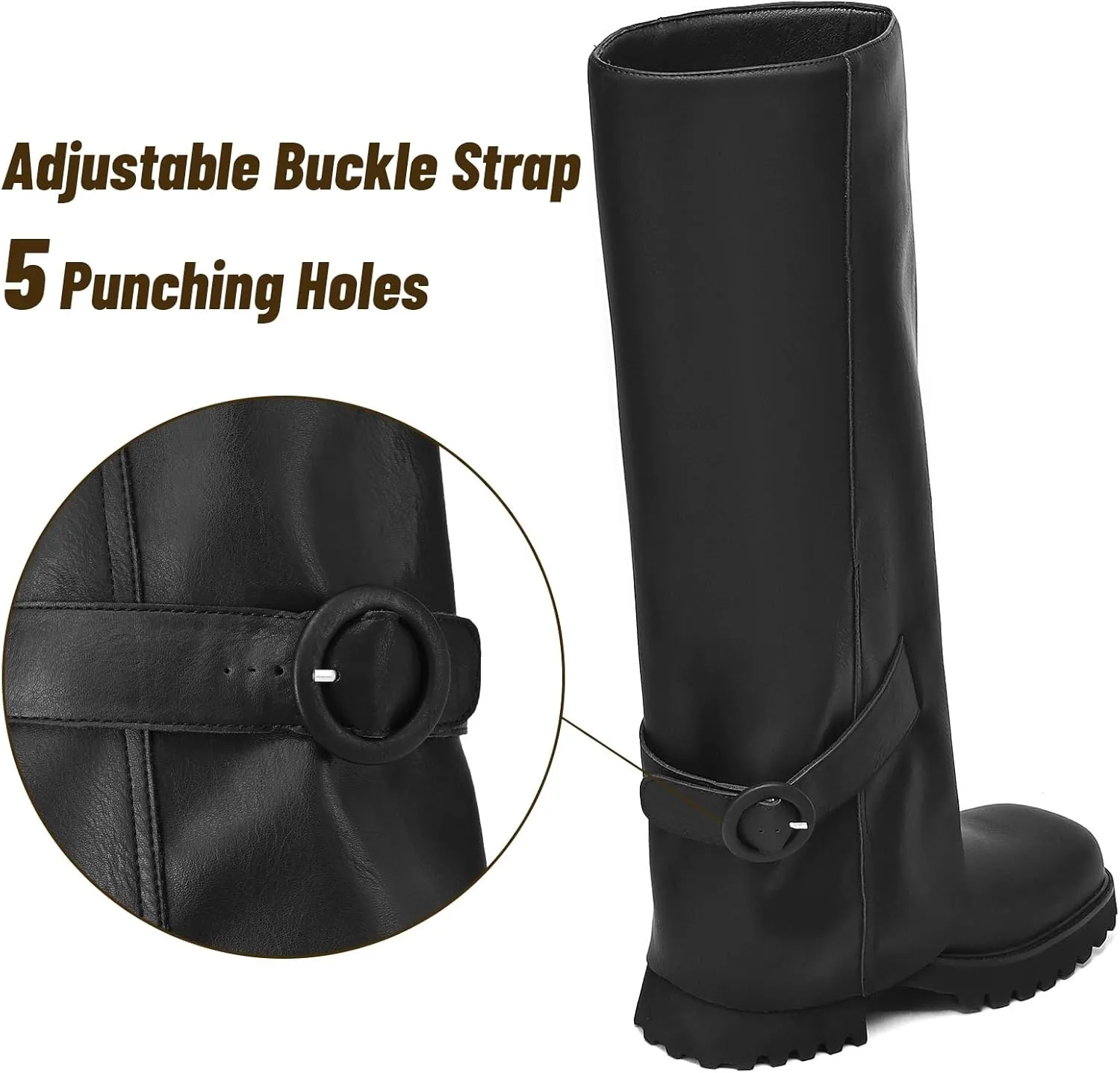 Knee High Boots Women Platform Knee High Boots for Women Square Toe Fold Over Dress Long Tall Boots