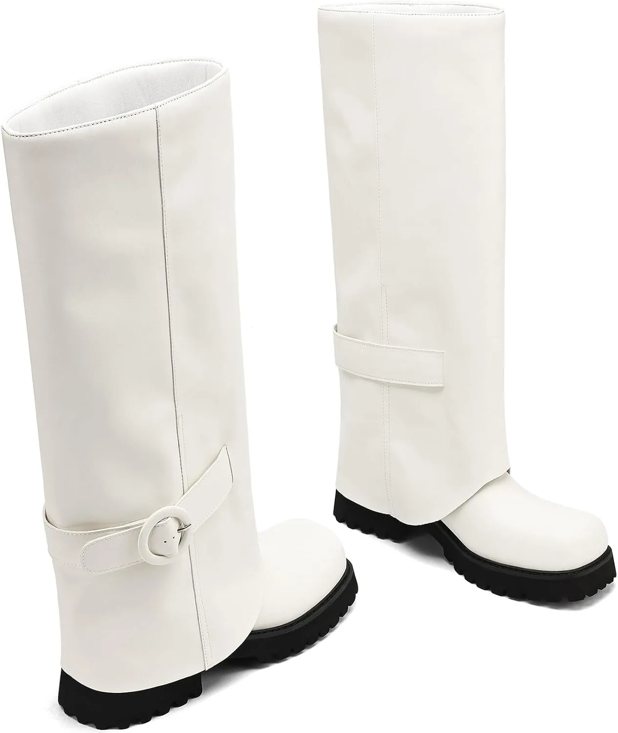 Knee High Boots Women Platform Knee High Boots for Women Square Toe Fold Over Dress Long Tall Boots