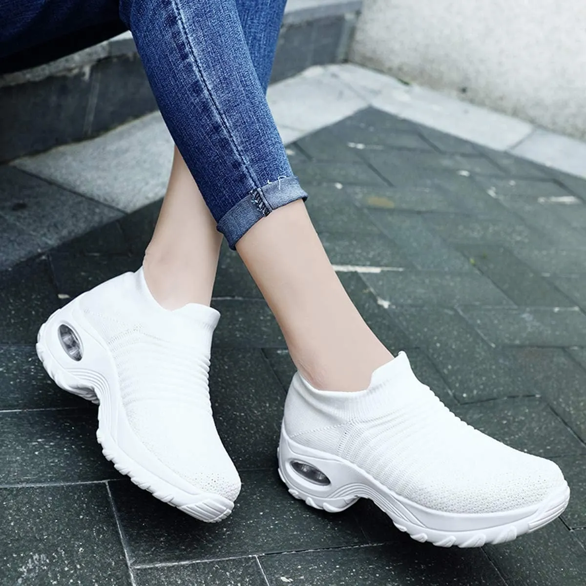 LIBINXIF Women's Walking Shoes Sock Sneakers Mesh Slip On Air Cushion Lady Girls Modern Jazz Dance Easy Shoes Platform Loafers Sneakers