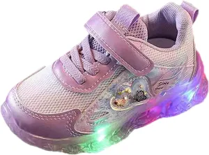 Light Up Mesh 𝗖artoon Sneaker for Toddler Baby Girls First Walking Running Sport Shoes Breathable Lace-Up Non Slip Shoes