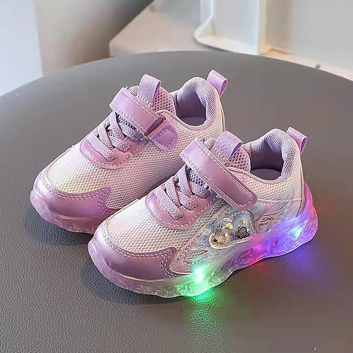 Light Up Mesh 𝗖artoon Sneaker for Toddler Baby Girls First Walking Running Sport Shoes Breathable Lace-Up Non Slip Shoes