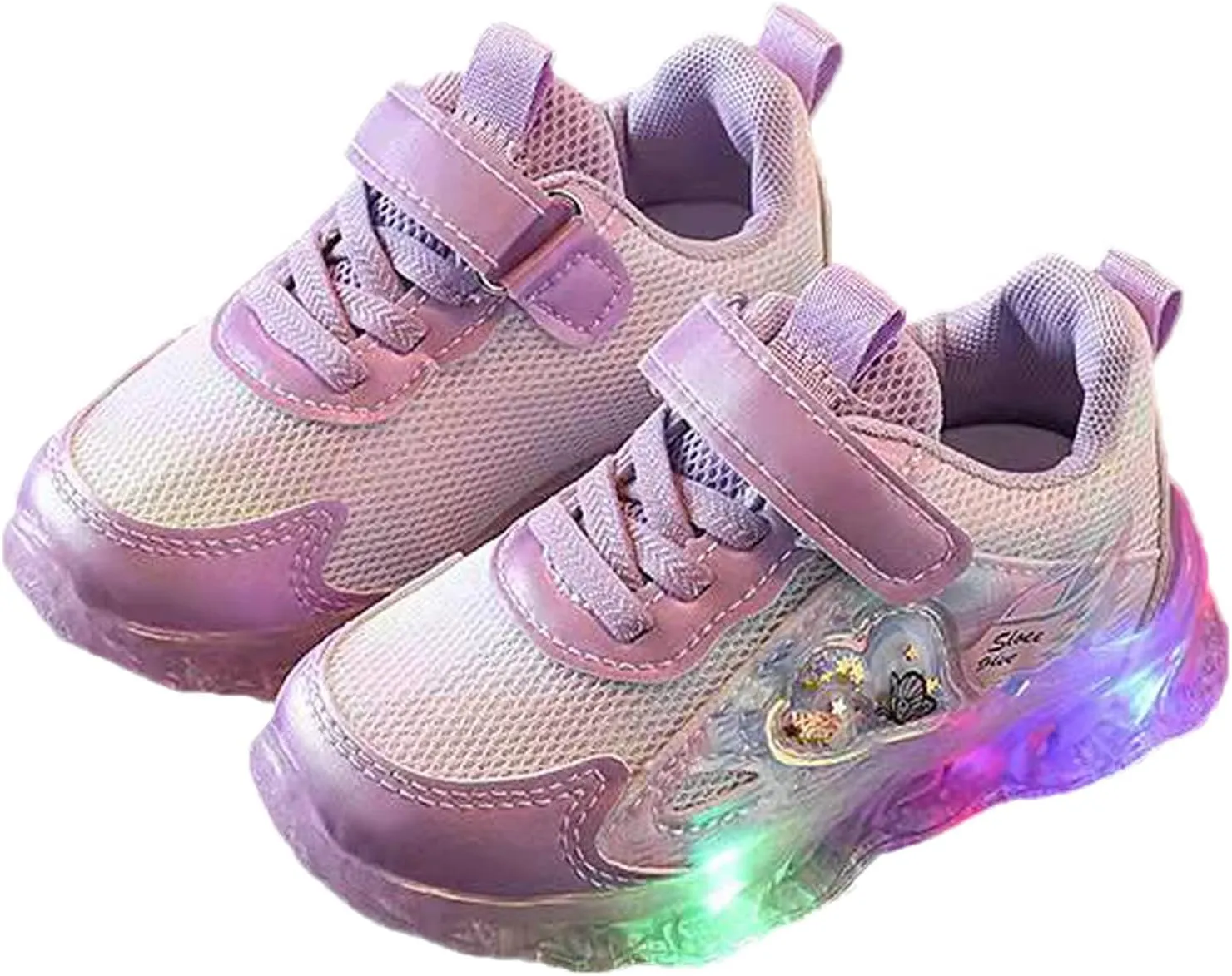 Light Up Mesh 𝗖artoon Sneaker for Toddler Baby Girls First Walking Running Sport Shoes Breathable Lace-Up Non Slip Shoes