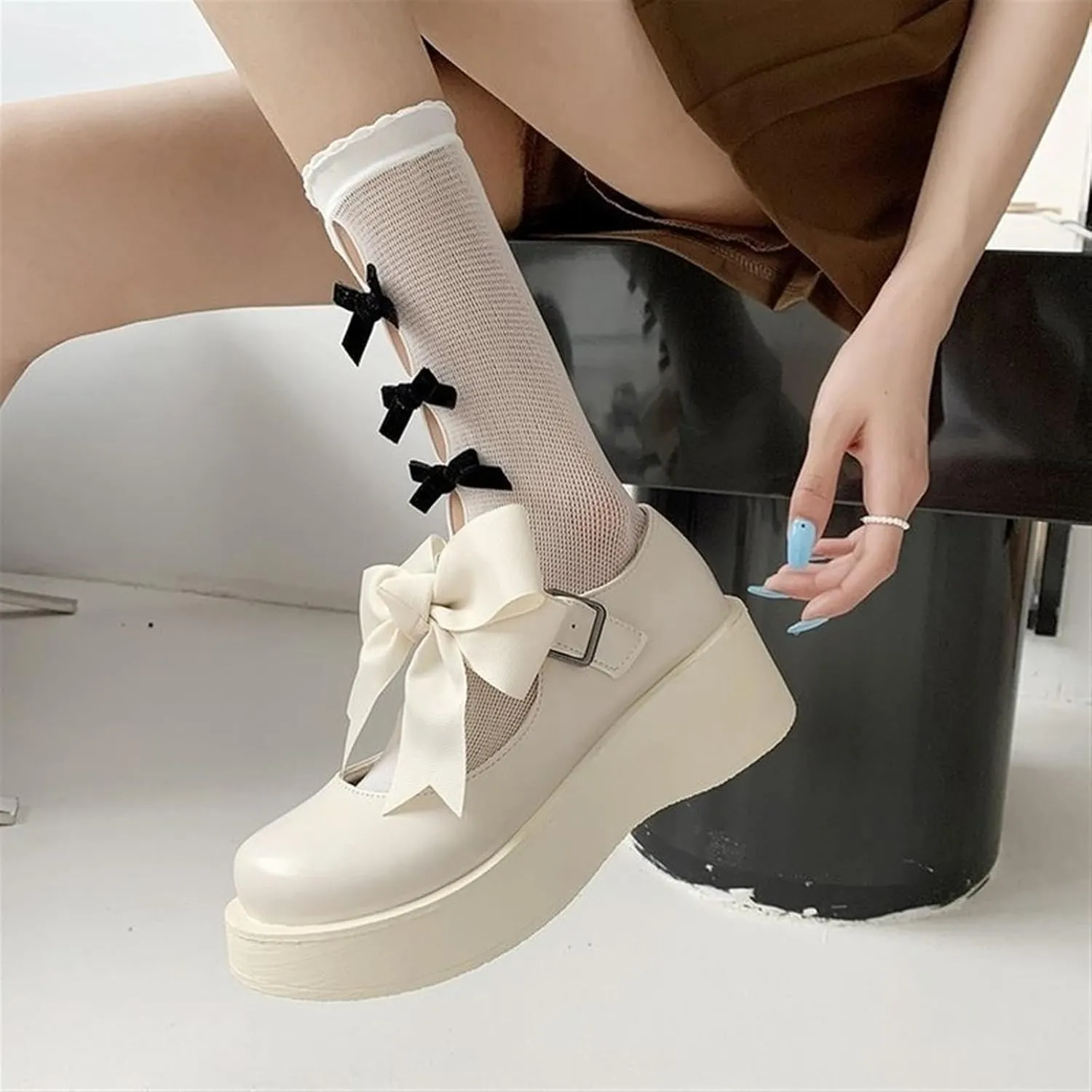 Loafers for Women Spring and Summer Women's Bowtie Pumps Sweet Design with Sponge Cake Bottom for All-Match Style