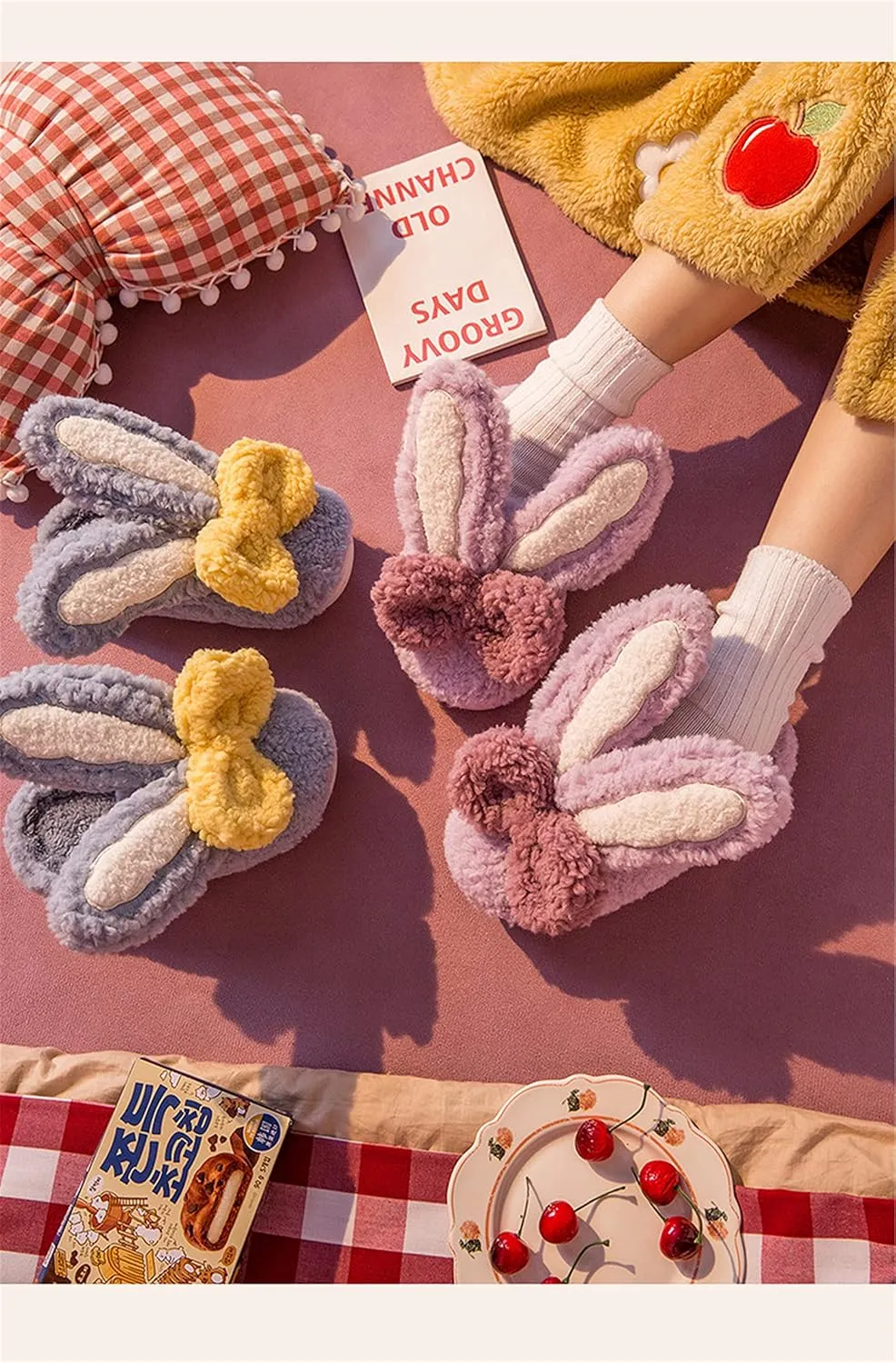Long Ear bunny Cotton Slippers Ladies winter home slippers Plush fluffy warm slippers home cute cotton slippers comfortable cotton shoes