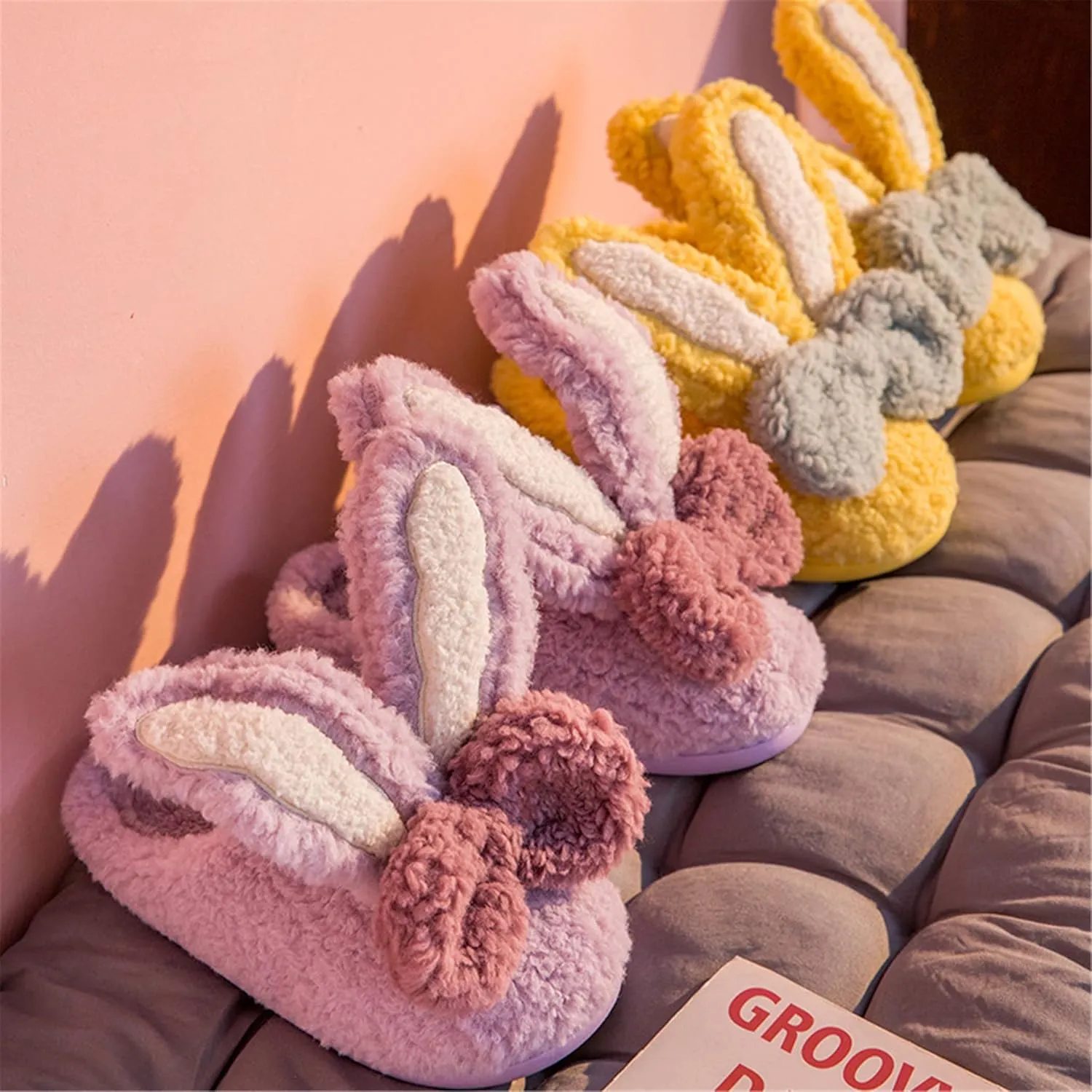 Long Ear bunny Cotton Slippers Ladies winter home slippers Plush fluffy warm slippers home cute cotton slippers comfortable cotton shoes