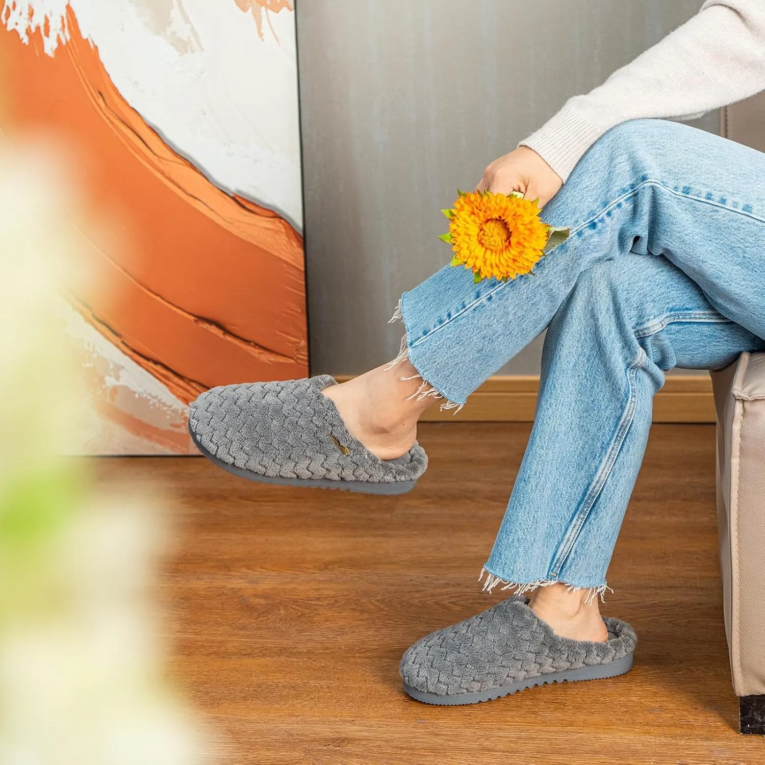 LongBay Women's Slip-On House Slippers Comfy Memory Foam Bedroom Shoes