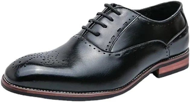 Mens Black All-Match Shoes Genuine Leather Breathable Oxford Shoes Men Luxury Dress Shoes Slip On Wedding Shoes Lace-up Leather Brogues