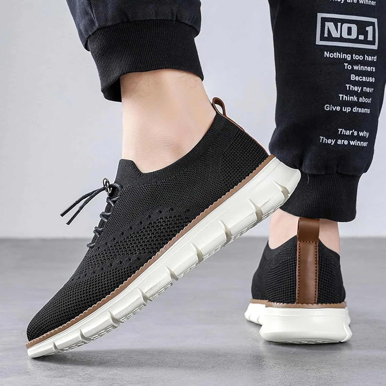 Mens Casual Dress Oxfords Breathable Knit Mesh Lace Up Lightweight Comfortable Walking Fashion Sneakers