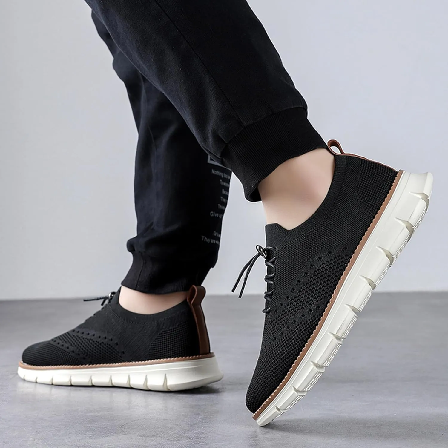 Mens Casual Dress Oxfords Breathable Knit Mesh Lace Up Lightweight Comfortable Walking Fashion Sneakers