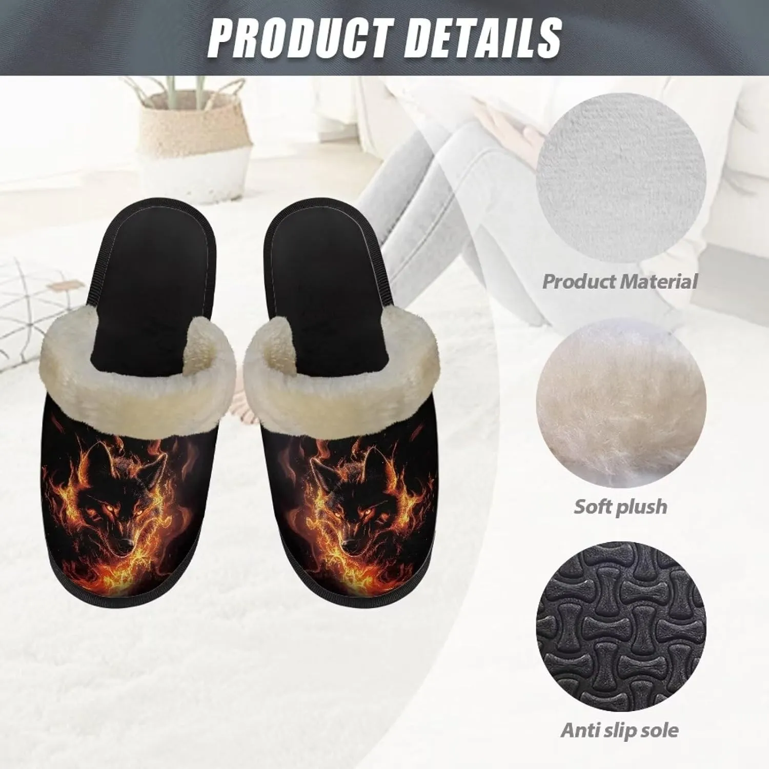 Men'S Slippers Warm Fuzzy Comfy House Shoes Comfortable Spacious Elastic Soft Winter Breathable Warm Plush Flat Slides for Travel US XS-XL Black Sole