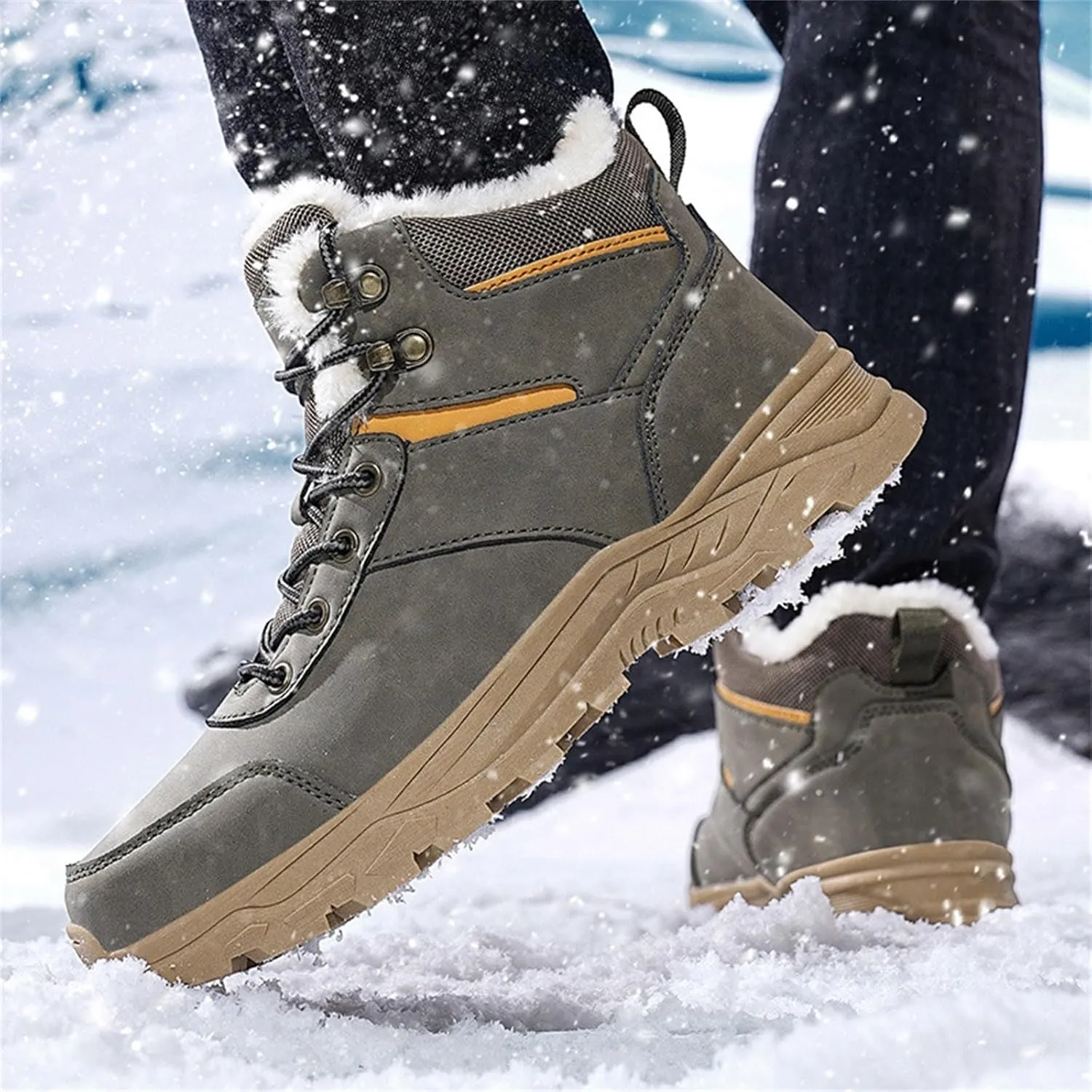 Men's Snow Boots Waterproof Insulated Warm Plush Lined Winter Non-Slip Ankle Mid-Top Cold Weather Shoes Hiking Shoes