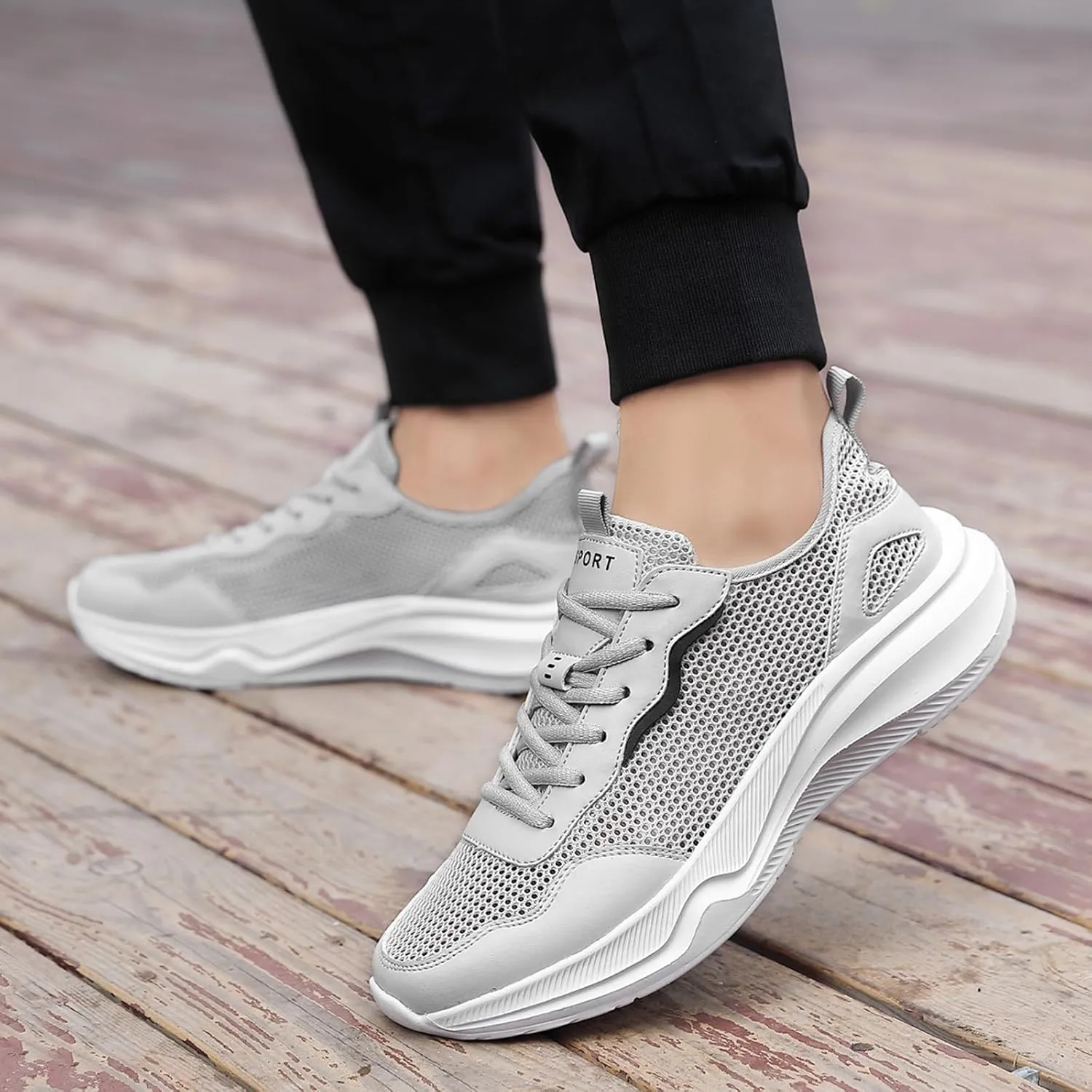 Men's Stretch Memory Foam Shoes Breathable Casual Comfortable Walking Sneaker Lightweight Elderly Slip on Shoes