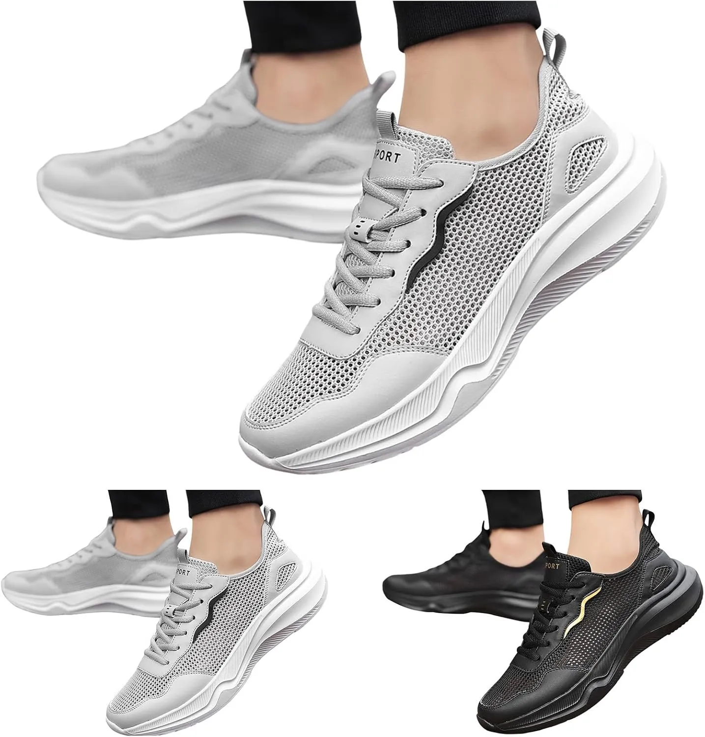 Men's Stretch Memory Foam Shoes Breathable Casual Comfortable Walking Sneaker Lightweight Elderly Slip on Shoes
