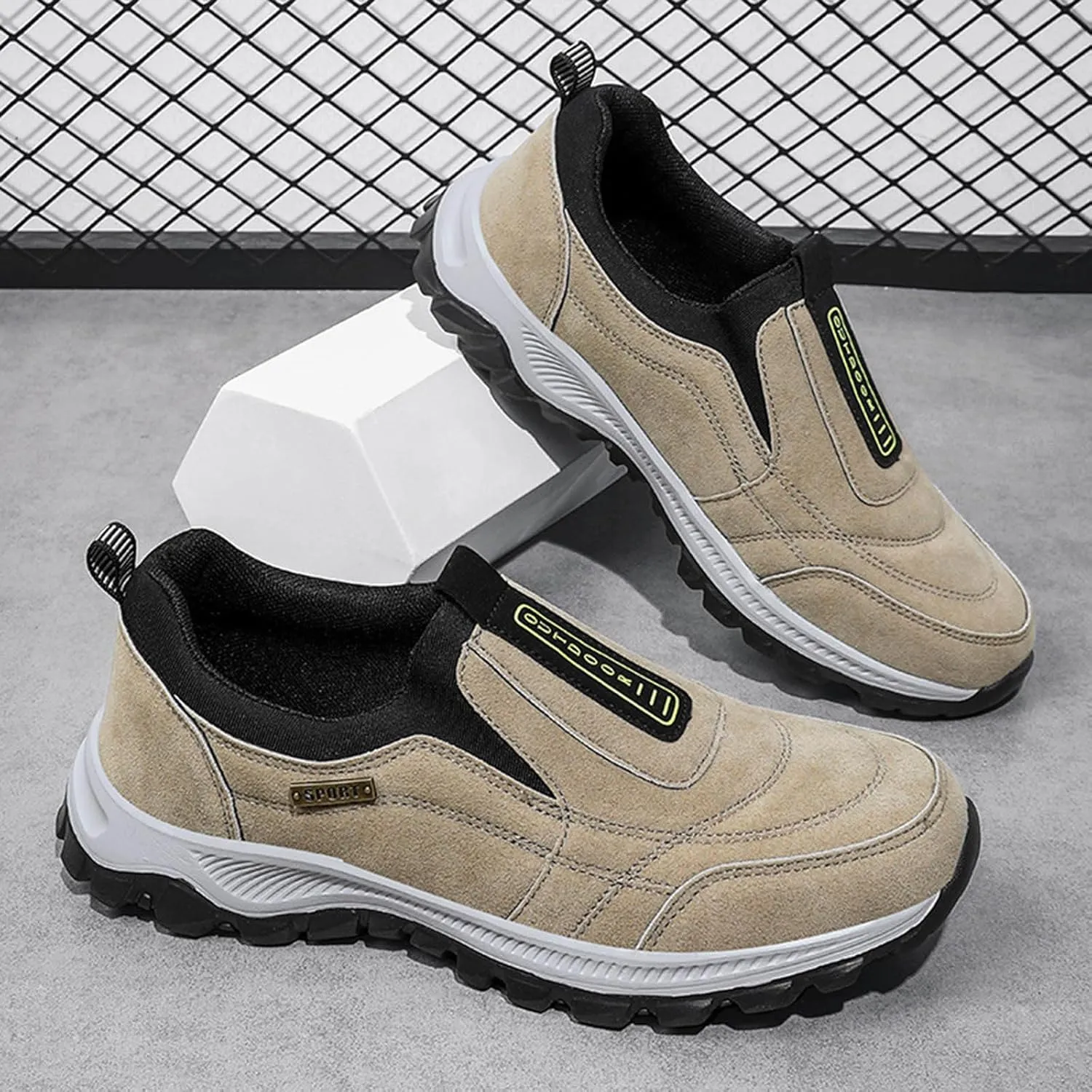 Men's White, Black, Grey Hiking Shoes - All Season, Flat Heel, Round Toe, Slip-On, Water Resistant, Slip-Resistant, Casual, Outdoor, Adult Men's Size