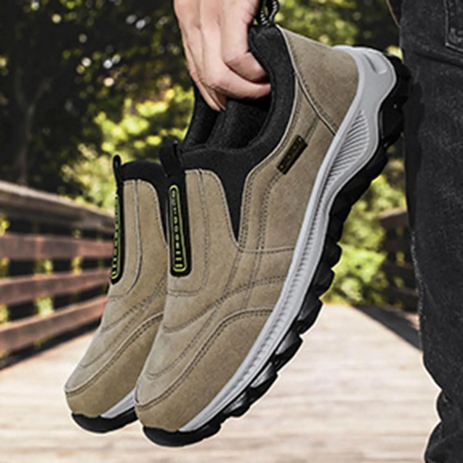 Men's White, Black, Grey Hiking Shoes - All Season, Flat Heel, Round Toe, Slip-On, Water Resistant, Slip-Resistant, Casual, Outdoor, Adult Men's Size